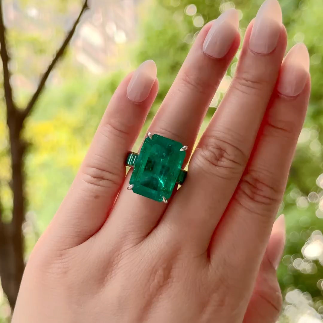 18.15ct Lab Emerald Gemstone Ring -JOSHINY