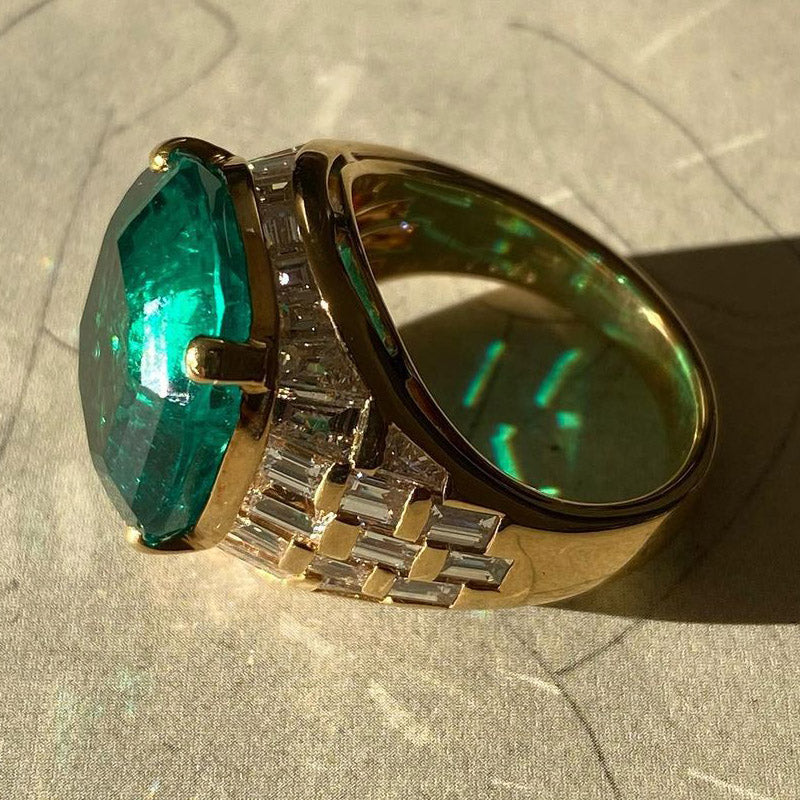 11.52ct Cushion Cut Vintage Emerald Jewellery Ring -JOSHINY