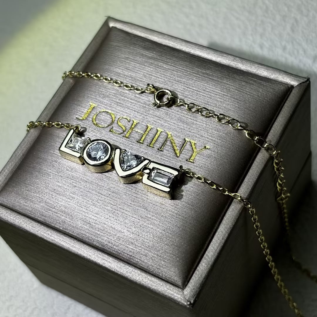 2.5Ctw multi-cut cool "LOVE" gemstone pendant necklace-JOSHINY