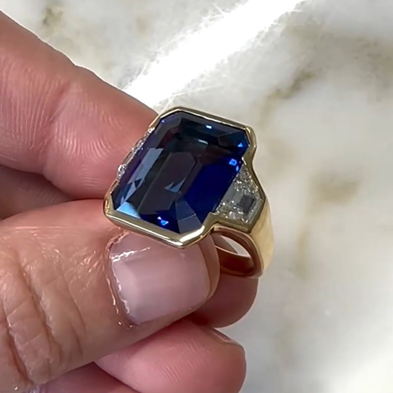 4 ct Emerald Cut Blue Gemstone Three Stone Engagement Ring -joshiny