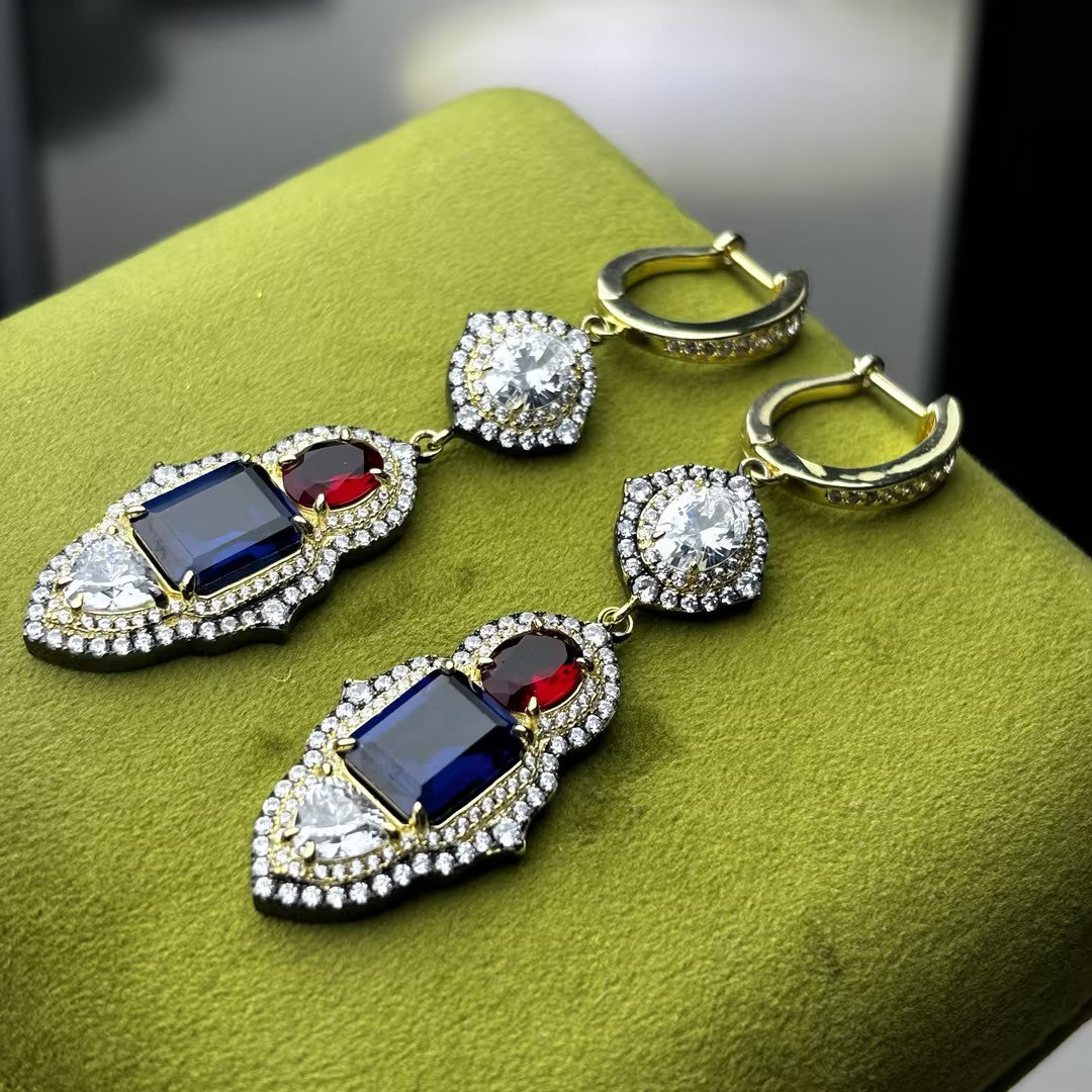 17.65 CTW Ruby and Sapphire Dangle Earrings-JOSHINY