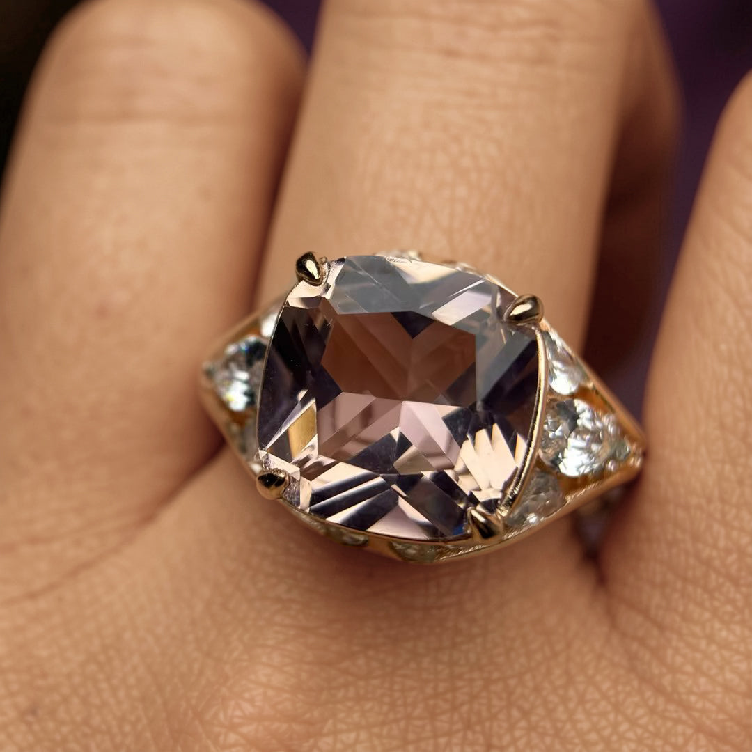 Exquisite 6 ctw Cushion Cut Pink Gemstone Ring -JOSHINY