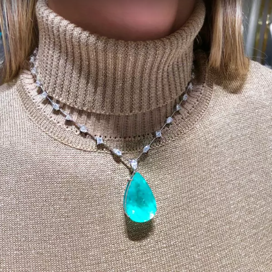 Exquisite 20 ctw Pear Cut Paraiba Gemstone Necklace -JOSHINY