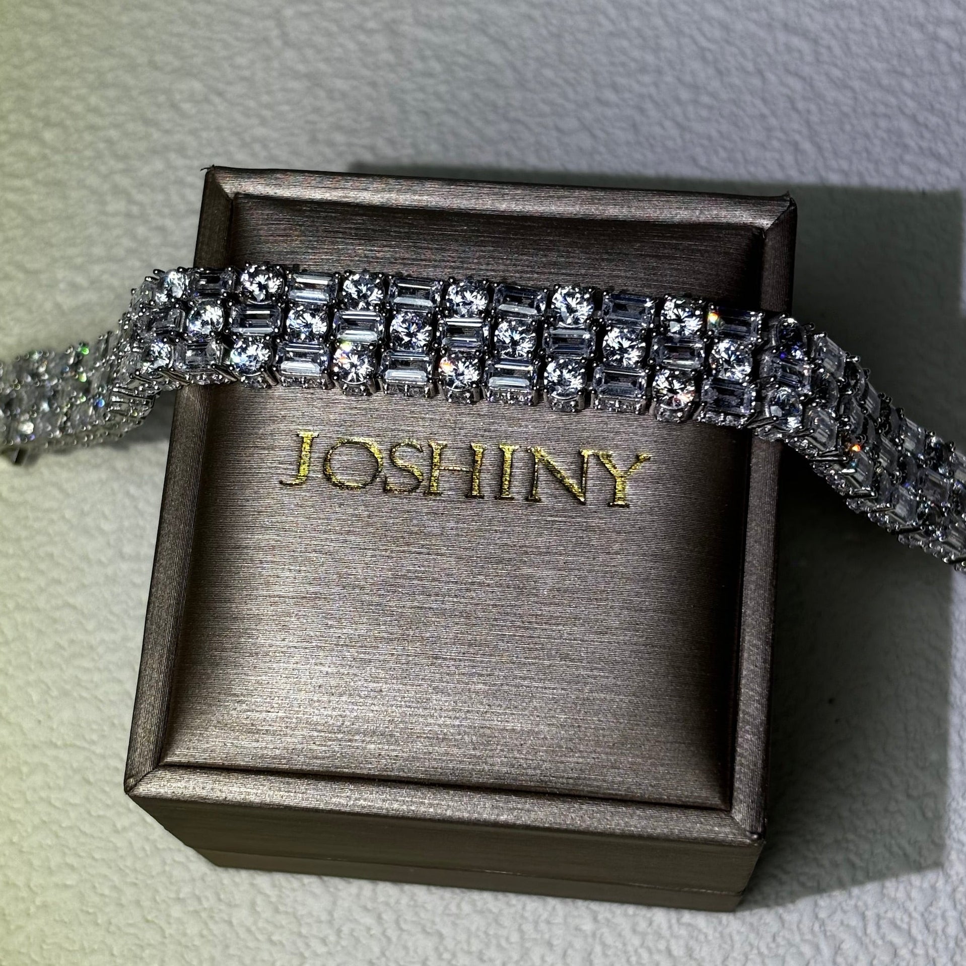 50 CTW Round and Emerald-Cut Three-Row Gemstone Bracelet-JOSHINY