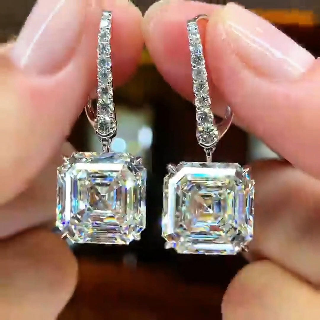 Spectacular 14.6ctw Asscher Cut Drop Earrings -JOSHINY