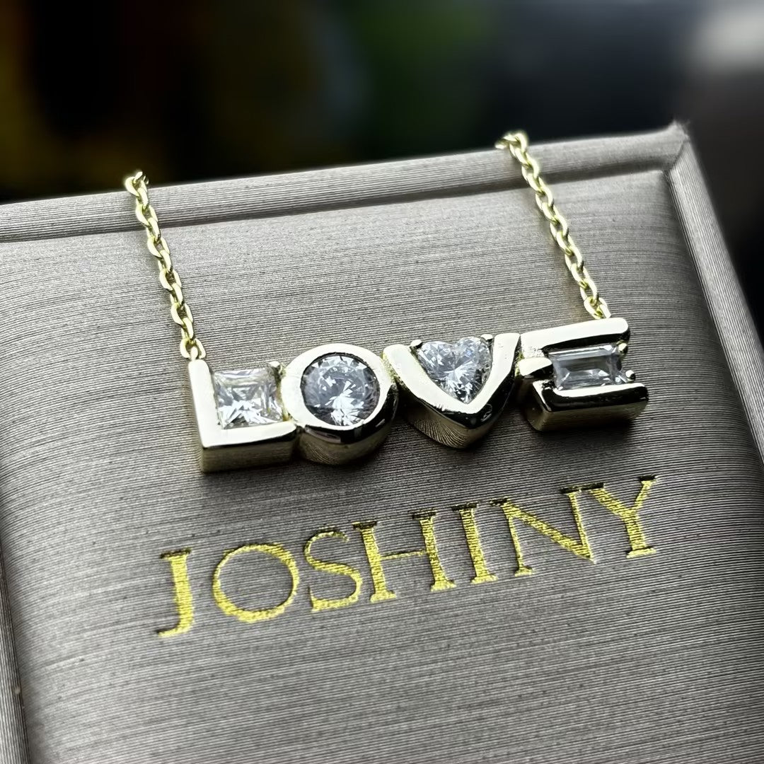 2.5Ctw multi-cut cool "LOVE" gemstone pendant necklace-JOSHINY