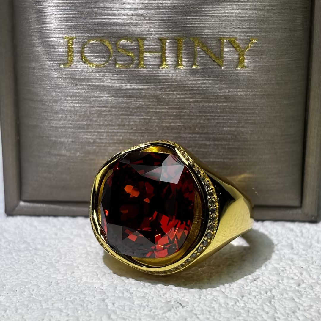6 Ctw Cushion Cut Red Cubic Zirconia 925 Sterling Silver Ring-JOSHINY