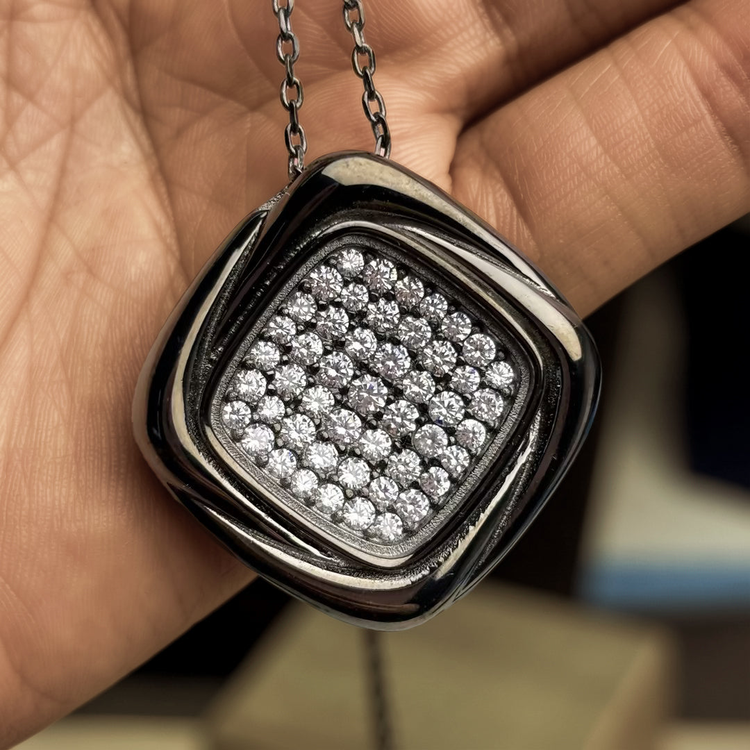 1.2Ctw Rhombus Black Gold Gemstone Pendant Necklace