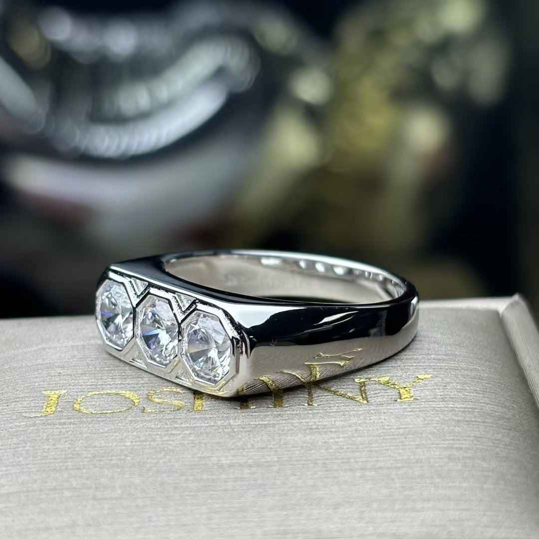 Octagonal Halo 3-Stone Band-JOSHINY