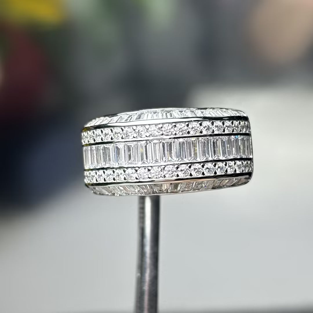 6.75 Ctw Baguette Cut White Cubic Zirconia 925 Sterling Silver Set Sparkling Band-JOSHINY