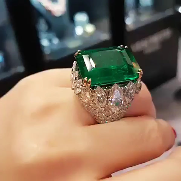 16ct Spectacularly Captivating Emerald Gemstone Ring -JOSHINY