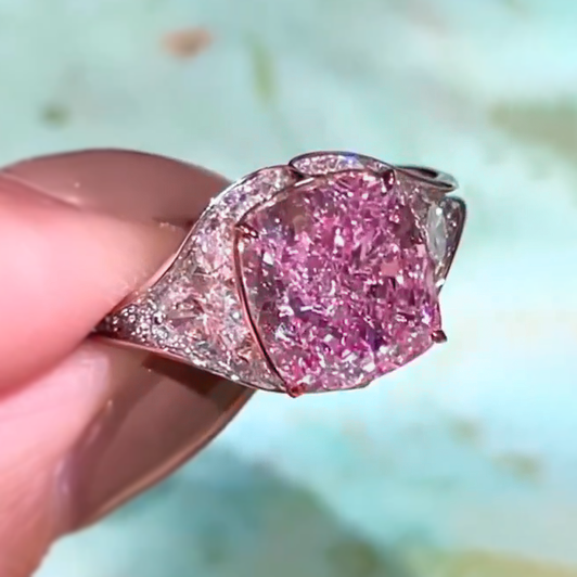 Exquisite 6 ctw Cushion Cut Pink Gemstone Ring -JOSHINY