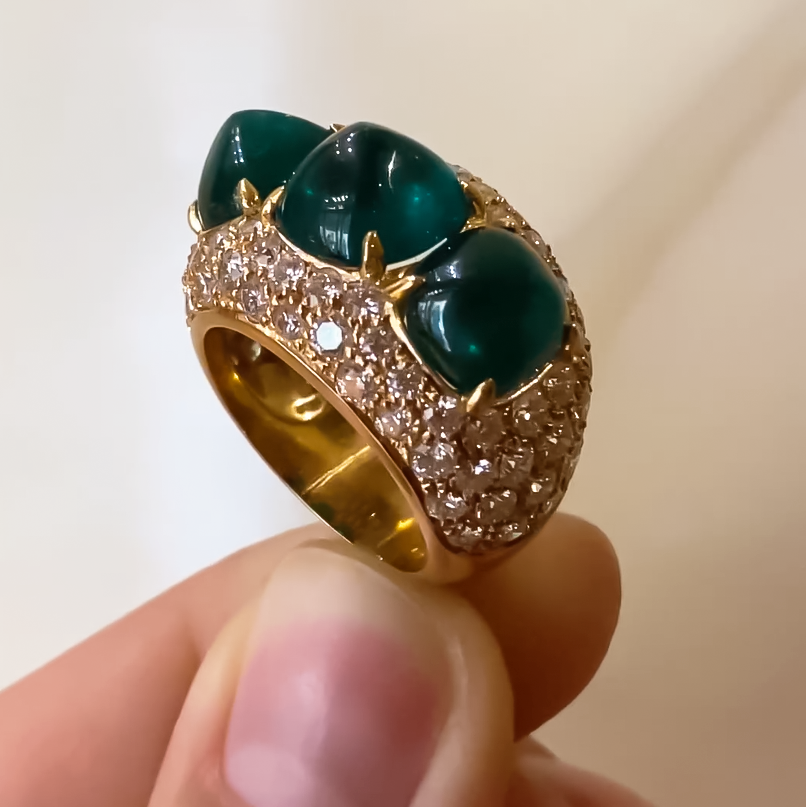 Vintage 16 ctw Sugar Tower Cut Emerald Three Stone Ring -JOSHINY