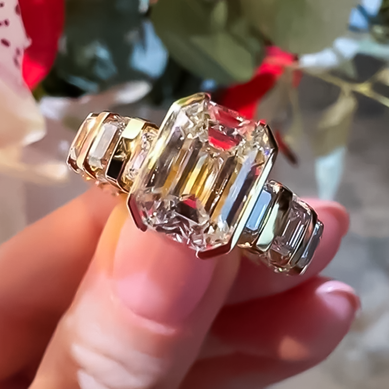 Gorgeous 10 ctw Emerald Cut White Gemstone Unique Full Set Engagement Ring -JOSHINY