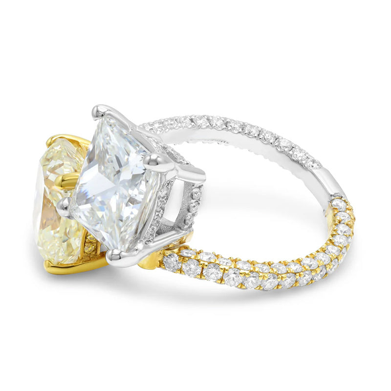 9.25ctw Cushion and Princess Cut Twin Stone Ring -JOSHINY