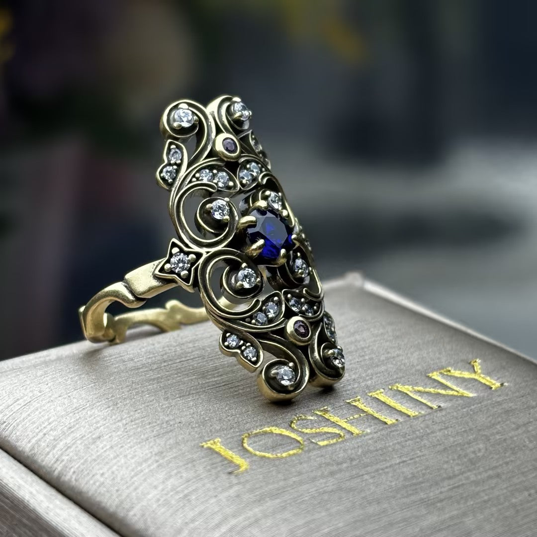 1.01 CTW Round Cut Blue Cubic Zirconia 925 Sterling Silver Vintage Ring -JOSHINY