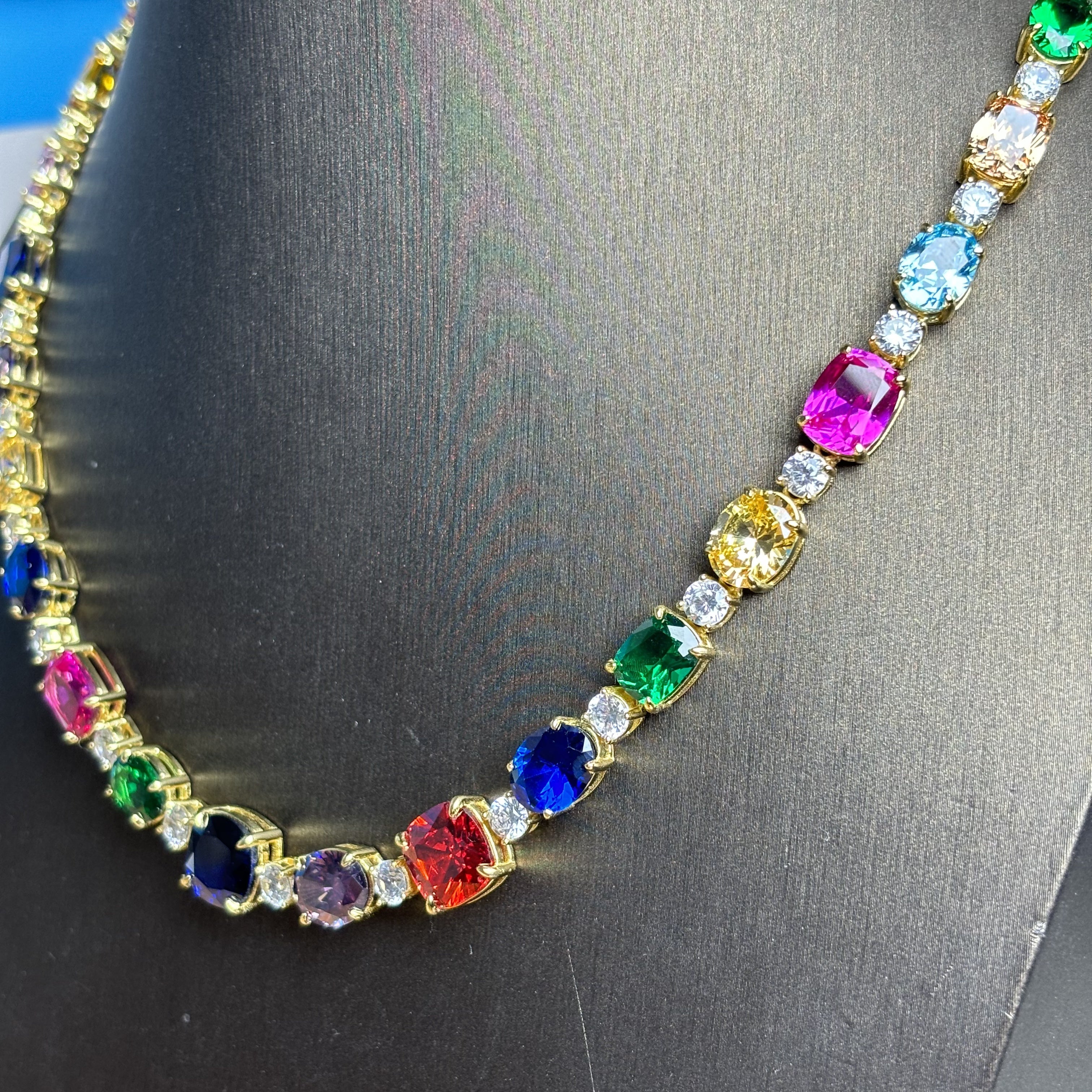 Cushion Oval Round Cut Multicolor Rainbow Necklace