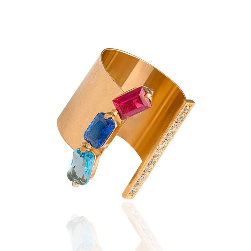 1.5ctw Backband and Baguette Multi-Coloured Gemstone Ring -JOSHINY