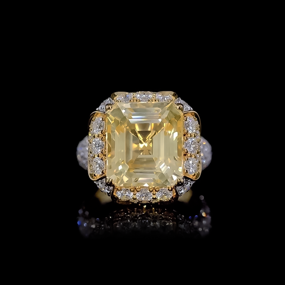 Elegant 12 ctw Octagon Cut Yellow Gemstone Cocktail Ring -JOSHINY