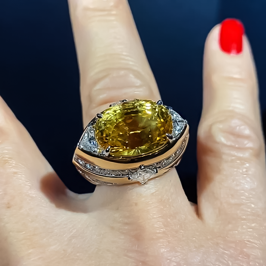 Unique 10 ctw Oval Cut Yellow Gemstone Cocktail Ring -JOSHINY