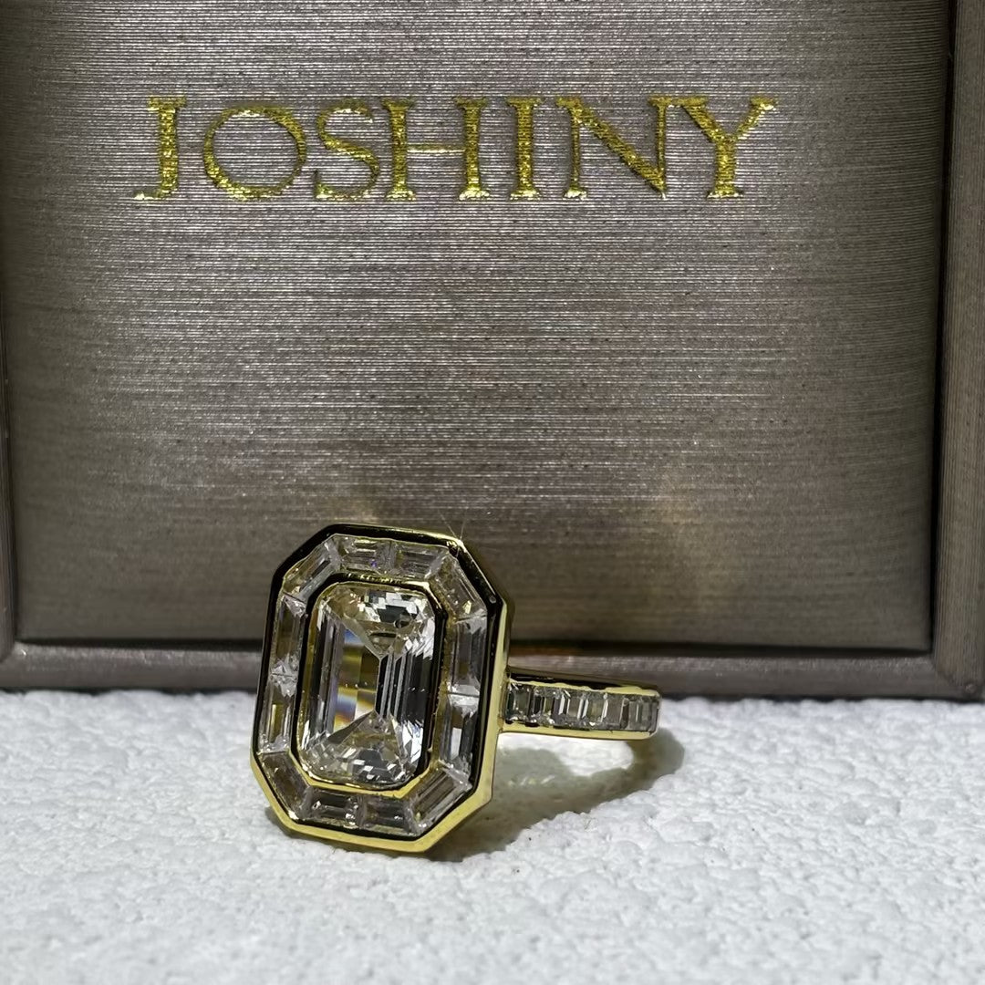 4.2 CTW Emerald Cut White Cubic Zirconia 925 Sterling Silver Engagement Ring -JOSHINY