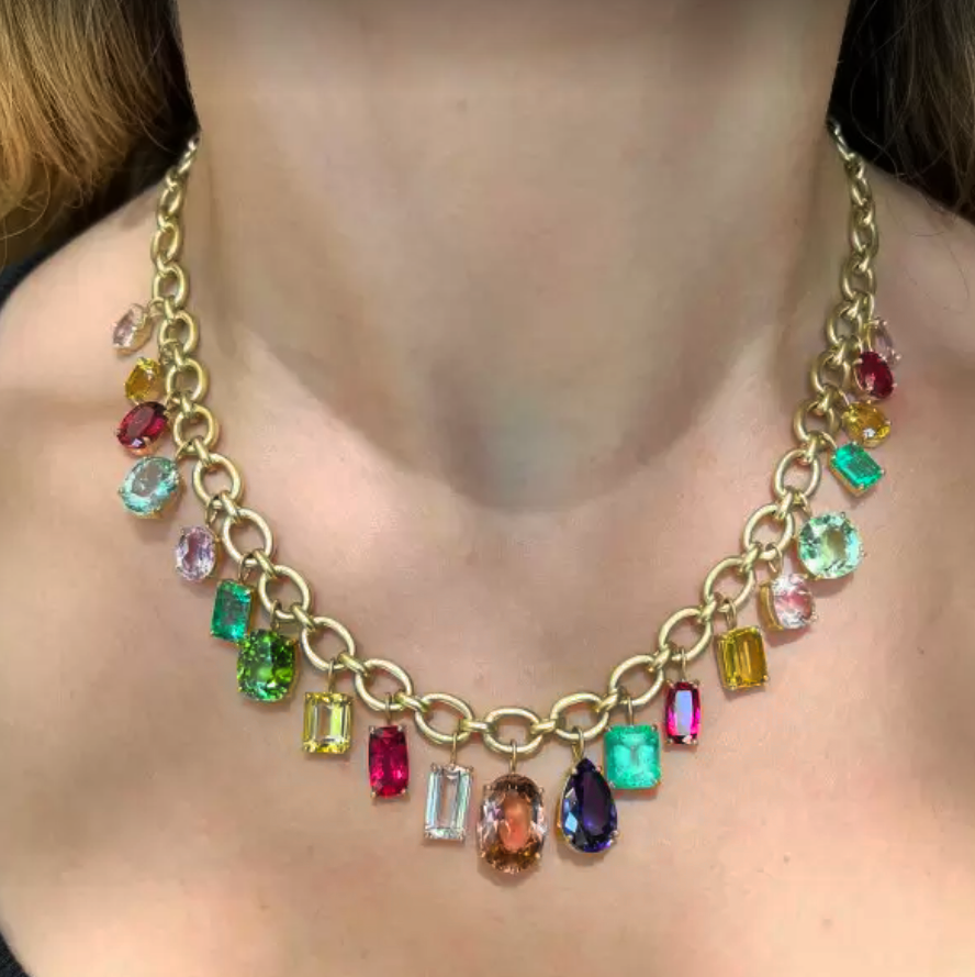 Stylish 60 ctw Multi-Cut Multi-Color Gemstone Necklace -JOSHINY