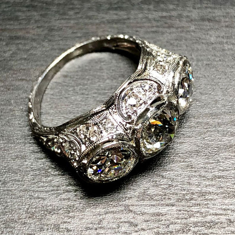 8.3ctw Old Mine Cut Antique Estate 3 Stone Ring -JOSHINY