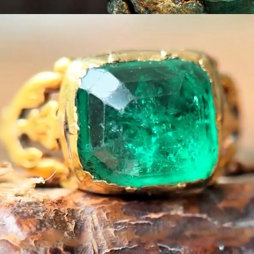 5ct Vibrant Emerald Gemstone Vintage Ring -JOSHINY