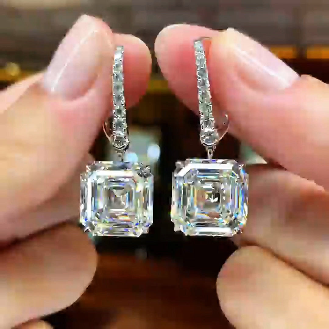 Spectacular 14.6ctw Asscher Cut Drop Earrings -JOSHINY