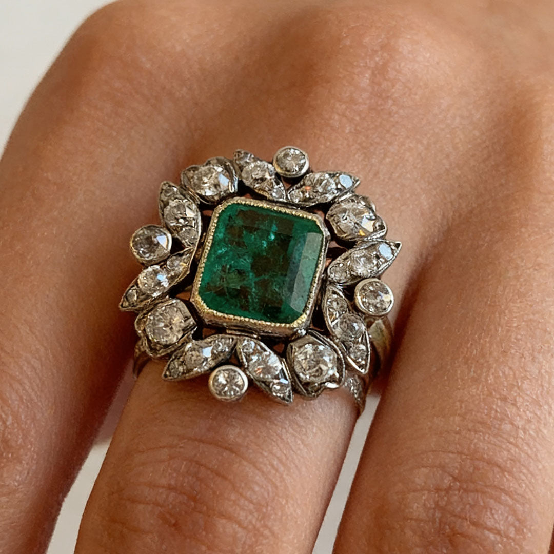 6.6ct Vintage Emerald Engagement Ring -JOSHINY