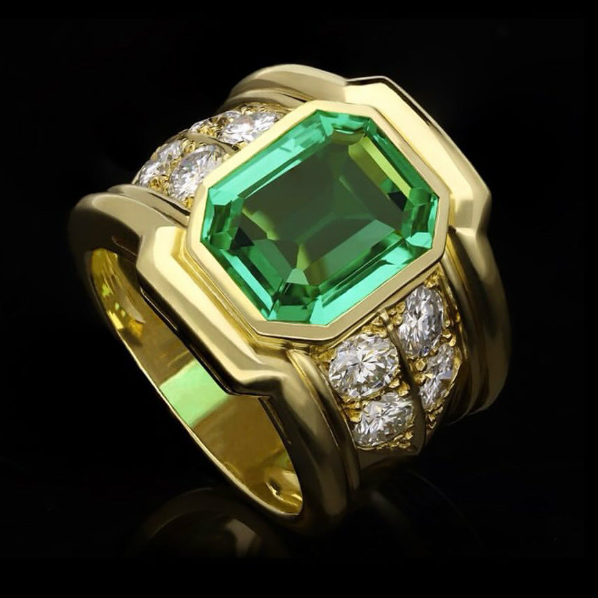 8.0ctw Octagon Cut Emerald & Gemstone Engagement Ring -JOSHINY