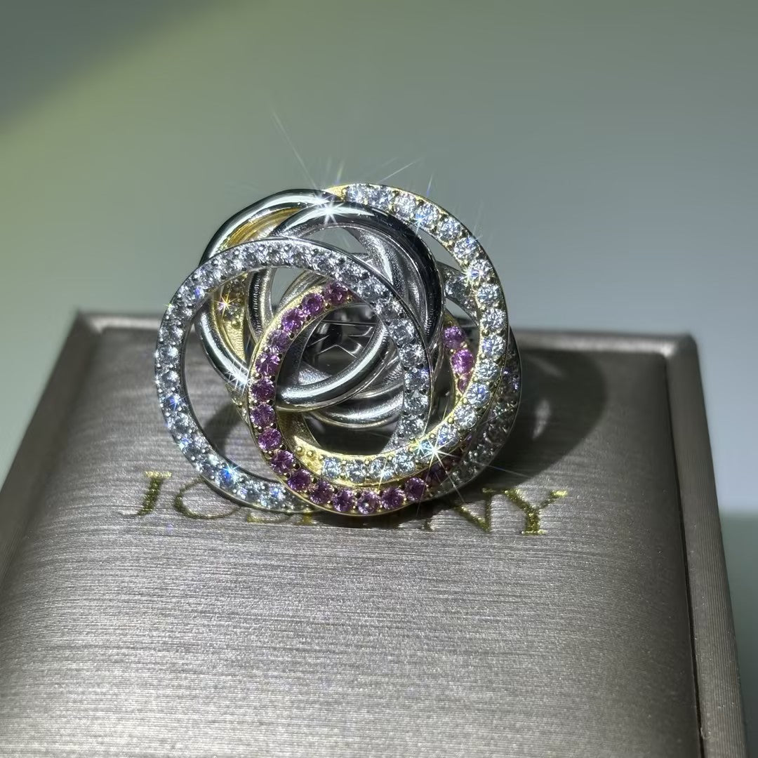 Unique 1 ctw Round Cut White & Pink Gemstone Two-Tone Ring -JOSHINY