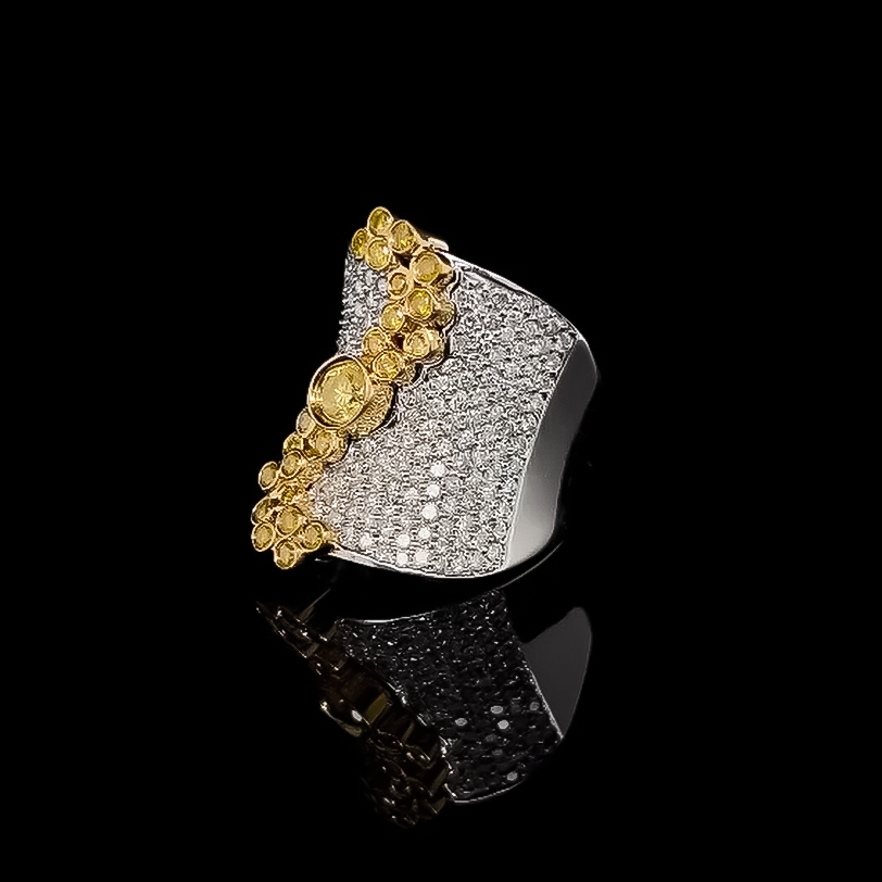 Unique 4 ctw Round Cut White & Yellow Gemstone Pavé Ring -JOSHINY