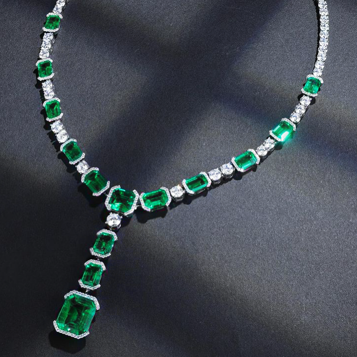 Gorgeous 30 ctw Emerald Cut Emerald Necklace -JOSHINY