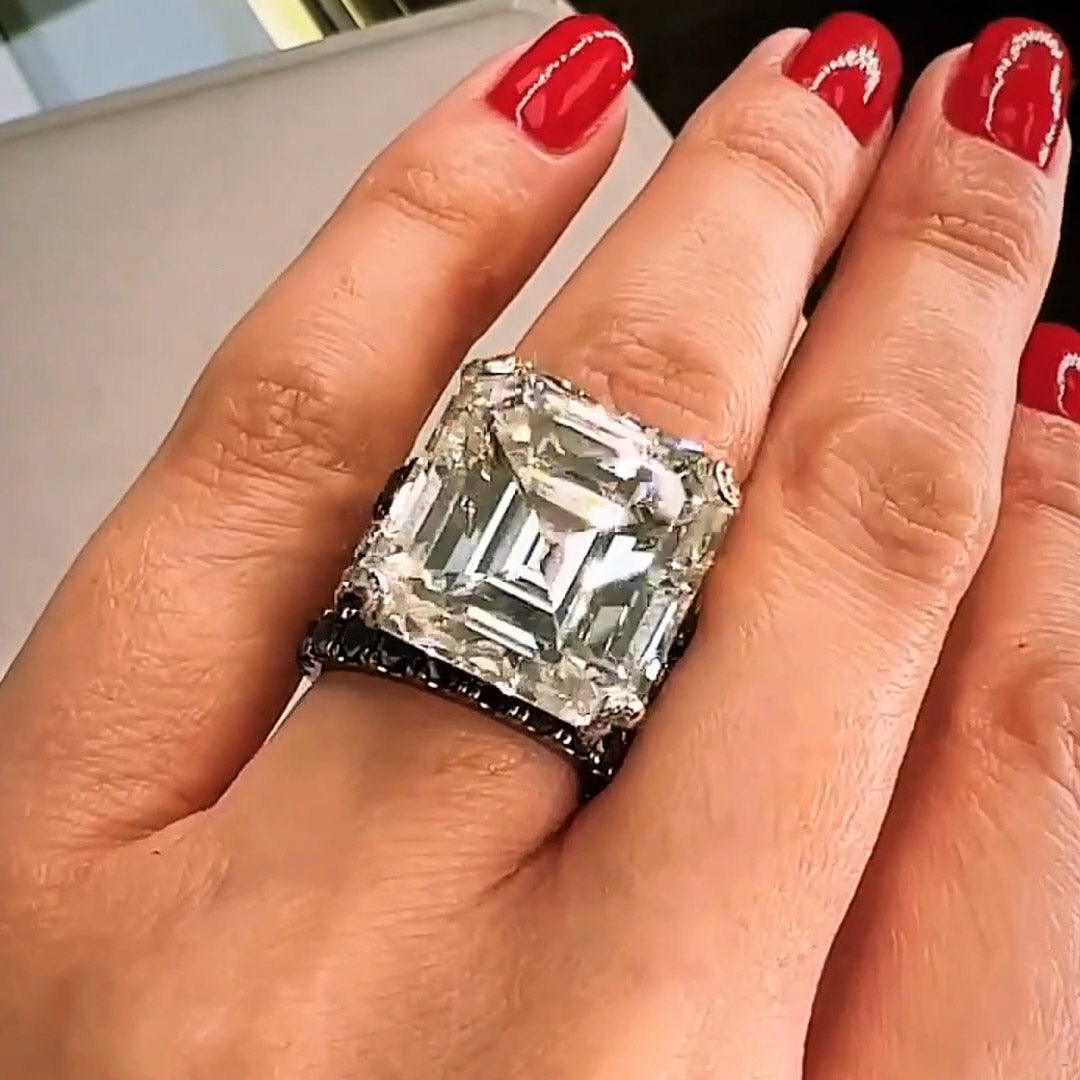 Outstanding 15ct Asscher Cut Gemstone Engagement Ring -JOSHINY