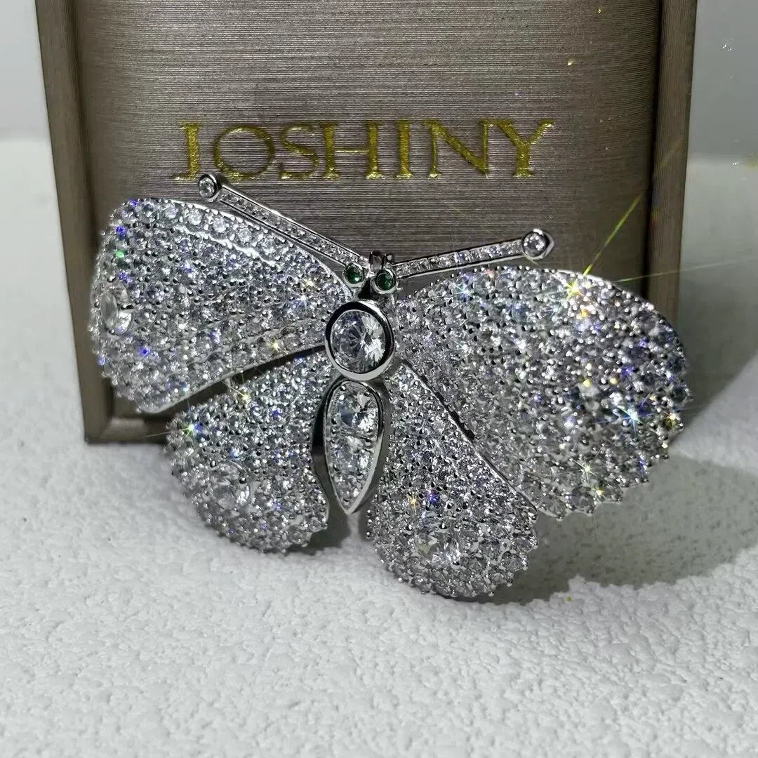 7.2 Ctw Round cut white cubic zirconia 925 sterling silver Vintage Butterfly Brooch-JOSHINY