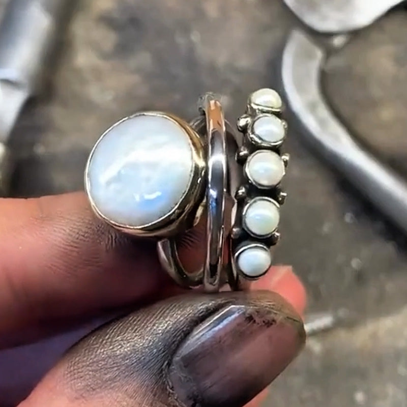 3.5ctw Vintage Pearl Silver Ring -JOSHINY