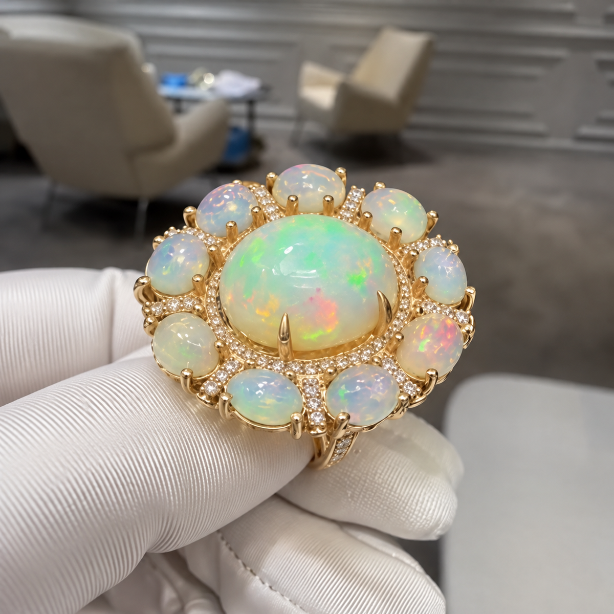 4CTW Round Cut Green Opal Vintage 925 Silver Wedding Ring-joshiny