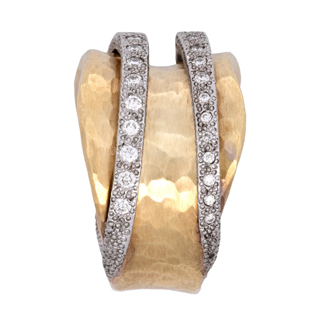 0.8ctw Round Cut Hammered Wide Ring -JOSHINY