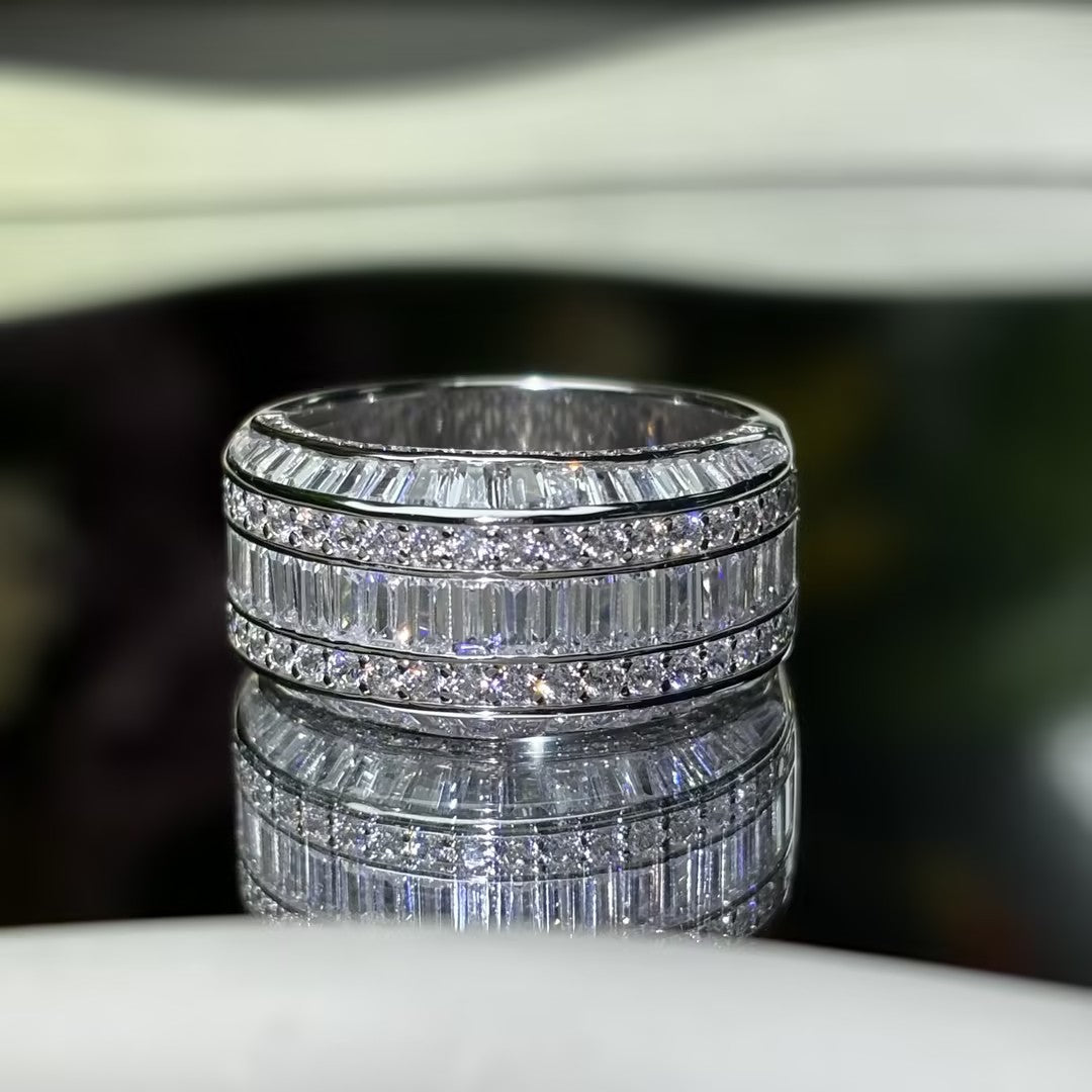 6.75 Ctw Baguette Cut White Cubic Zirconia 925 Sterling Silver Set Sparkling Band-JOSHINY