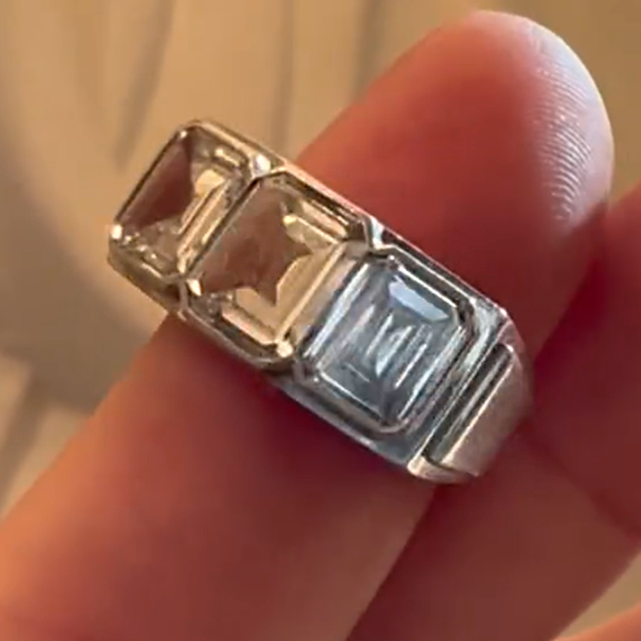 Simple 5 ctw Emerald Cut White Gemstone Tri-Stone Ring -JOSHINY