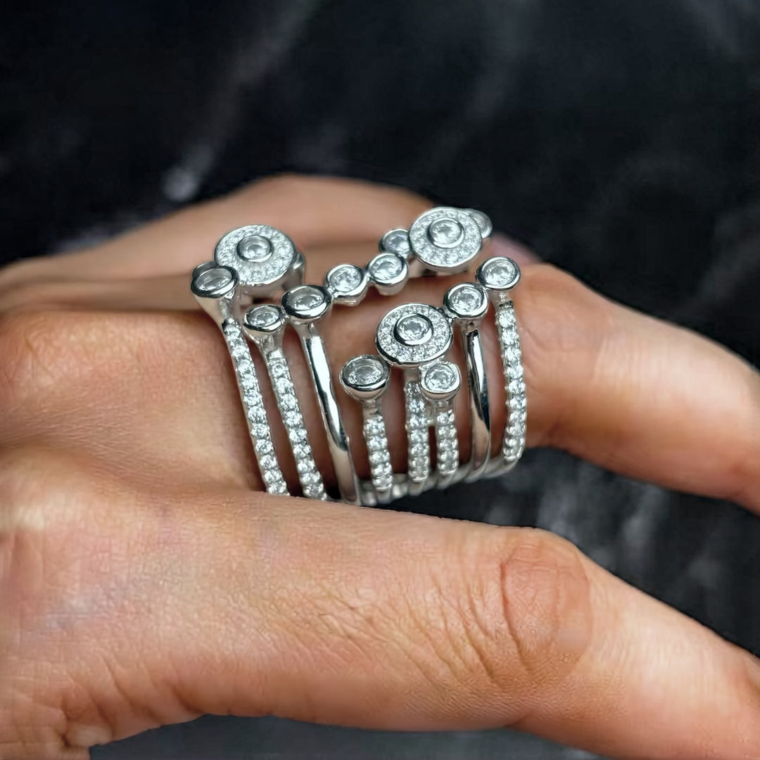 Stylish 3 ctw Round Cut White Gemstone Unique Ring -JOSHINY