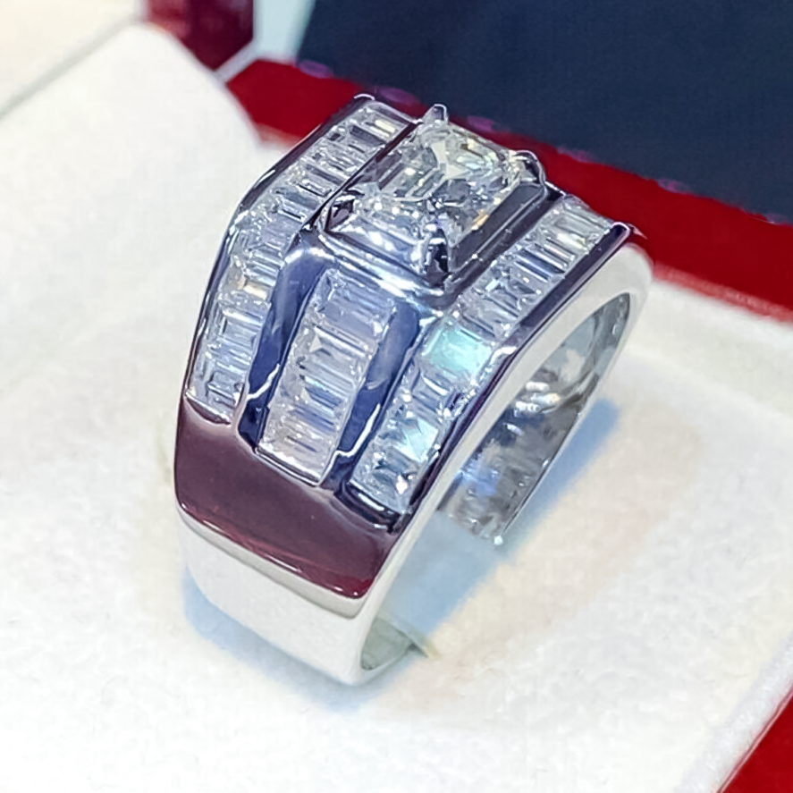 Stylish 4 ctw Emerald Cut White Gemstone Ring -JOSHINY