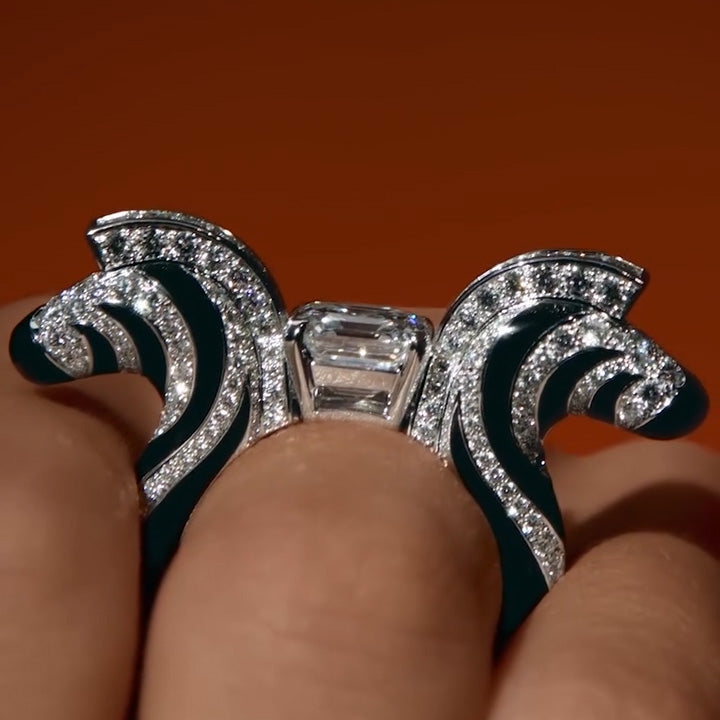 6.0ctw Asscher Cut Creative Zebra Ring -JOSHINY