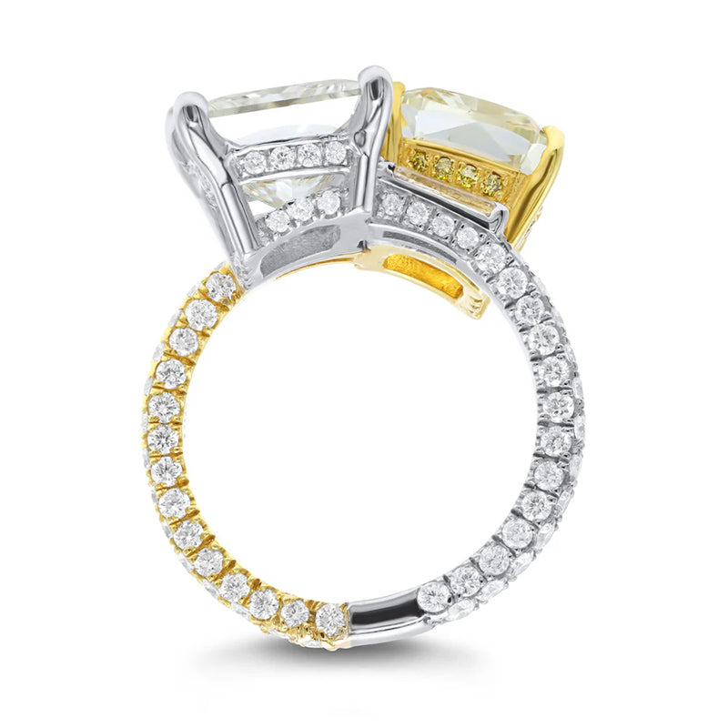 9.25ctw Cushion and Princess Cut Twin Stone Ring -JOSHINY