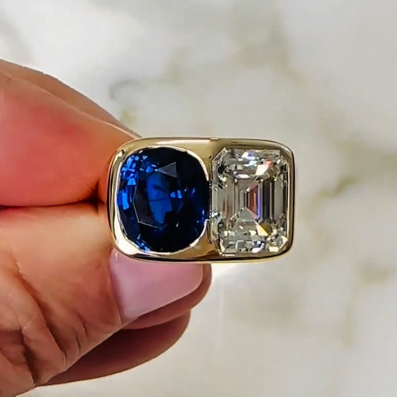 8.0ctw Blue and White with Twin Stone Gemstone Ring -JOSHINY