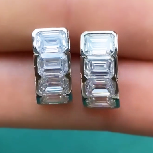 Stylish 8 ctw Emerald Cut White Gemstone Minimalist Design Earrings -JOSHINY