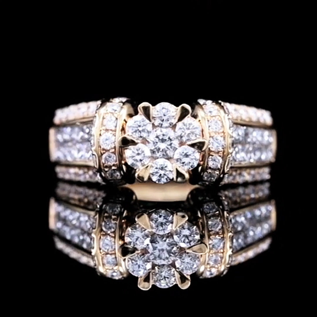 2.31ctw Round and Princess Cut Elegant Vintage Rose Gold Diamond Ring -JOSHINY