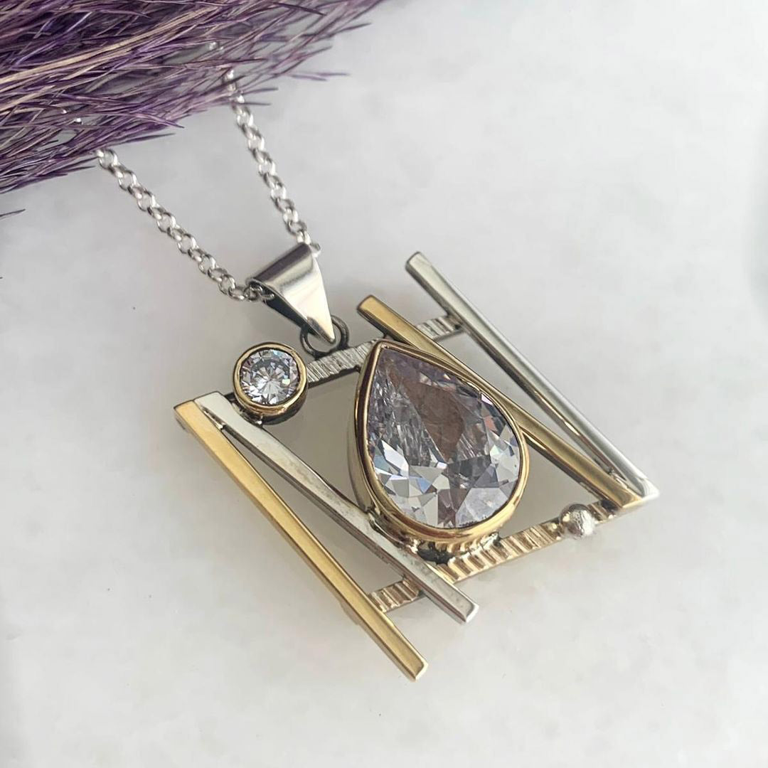 3.5ct Teardrop Cubic Zirconia Pendant Necklace -JOSHINY