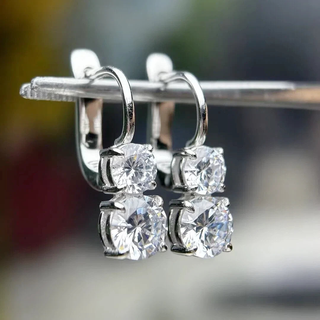 3.3 Ctw Round Cut White Cubic Zirconia 925 Sterling Silver Earrings-JOSHINY